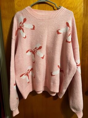Pink Bow Pattern Crewneck Sweater